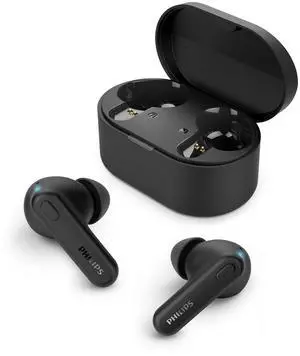PHILIPS TAT1108 Wireless Earbuds,True Wireless Headphones,Powerful Bass with 6 mm Driver,Clear Call with AI Mic,15-Hour Battery Life,Bluetooth v5.3,IPX4 Rating,Ergonomic Design for Comfort,Black