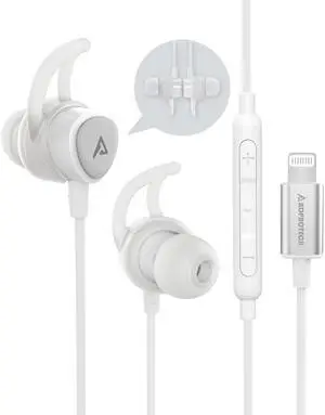 ADPROTECH Lightning Headphones Earphones Magnetic Earbuds in-Ear MFi Certified with Microphone Controller for Sports Workout Compatible with iPhone 14/13/12/11/Pro Max/Xr/Xs Max/X White
