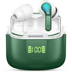 Wireless Earbuds, Bluetooth Headphones 2025 NEW Ear Buds 40H Bass Stereo in-Ear Earphones ENC Noise Cancelling 5.3 Earbuds with 4 HD Mic, USB-C LED Display IP7 Waterproof Sport Headset for Android iOS