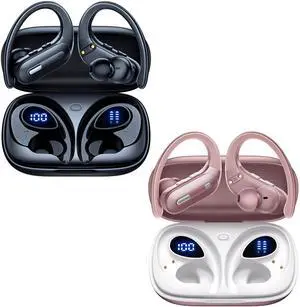2 Set Wireless Earbuds ANC Noise Cancelling Bluetooth 5.3 Headphones 90 Hrs Playtime Earbuds with Wireless Charging Case Power Display Over-Ear Earphones with Earhooks Waterproof Stereo for Android P