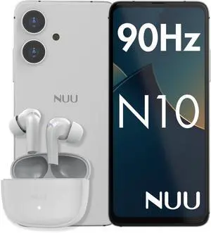 NUU N10 Basic Cell Phone with Earbuds Bundle for T-Mobile, Mint, Metro, Qlink, Tello and More 4GB/128GB |Buds A | Active Noise Cancelling Earbuds | Wireless Earbuds | ENC Voice Call Noise Reduction |
