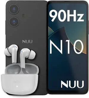 NUU N10 Basic Cell Phone T-Mobile, Mint, Metro, Qlink, Tello More 4GB/128GB | Active Noise Cancelling Earbuds | ENC Voice Call Noise Reduction