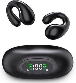 NUPLEA Open Ear Clip Earbuds Over The Ear Headphones Wireless Bluetooth, Ultra Open Earbuds for SportsWaterproof Bone Conduction Earbuds for Fitness and Running,Sweat-Resistant for Workouts