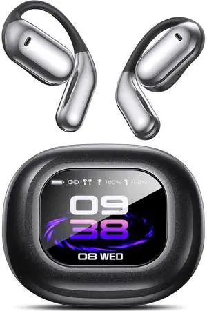 NUPLEA Open Ear Bluetooth 5.4 Earbuds -Bone Conduction Headphones 2025 New Intelligent Touch Screen Ultra Comfy Over The Ear Bluetooth Earbuds with Earhooks IPX7 Waterproof for Exercise