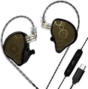 ND Venus in Ear Monitor Headphones, 10mm Double Magnetic Dynamic Driver IEM Earphones, HiFi Wired Gaming Earbuds, 2 Pin Detachable Cable (with Mic, Black, USB-C Port)