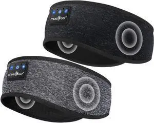 MUSICOZY Sleep Headphones Bluetooth Headband, Wireless Music Sleeping Headphones Sleep Mask Earbuds with Mic for Side Sleepers Workout Running Travel Yoga, Pack of 2