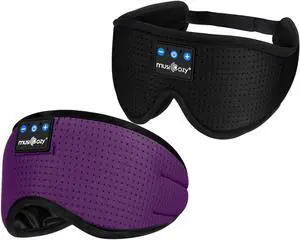 MUSICOZY Sleep Headphones Bluetooth 5.4 Wireless Sleeping Eye Mask Earbuds for Side Sleepers, Air Travel, Meditation, Built-in Ultra Soft Thin Speakers Microphone Washable, Pack of 2