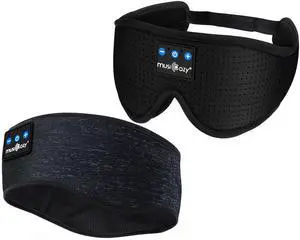 MUSICOZY Sleep Headphones 3D Bluetooth Sleep Mask, Wireless Sleeping Headphones Music Earbuds Eye Mask for Side Sleepers Men Women Ultra Thin Speakers Cool Gadgets Unique Gifts, Pack of 2