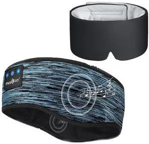 MUSICOZY Ice Silk Sleep Mask with Bluetooth Headphones, Sleep Headphones BluetoothSports Wireless Earphones Earbuds with HD Stereo Speaker, Eye Mask for Sleeping Blackout, Luxury Sleep for Men Women