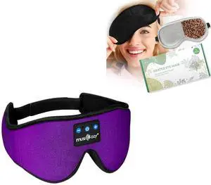 MUSICOZY Heated Eye Mask Sleep Headphones Bluetooth 5.2 Headband Sleeping Headphones Wireless Music Earbuds Earphones for Side Sleepers Men Women Cool Gadgets Unique Gifts