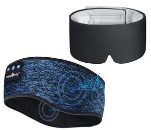 MUSICOZY Ice Silk Sleep Mask with Bluetooth Headphones, Sleep Headphones BluetoothSports Wireless Earphones Earbuds with HD Stereo Speaker, Eye Mask for Sleeping Blackout, Luxury Sleep for Men Women