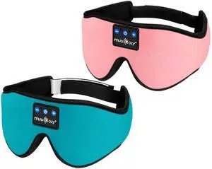 MUSICOZY Sleep Headphones Bluetooth Wireless Headband Sleep Mask, Sleeping Headphones Music Eye Mask Earbuds for Side Sleepers Air Travel Office Nap Unique Holiday Christmas Gifts, Pack of 2