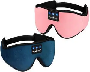 MUSICOZY Sleep Headphones Bluetooth Wireless Headband Sleep Mask, Sleeping Headphones Music Eye Mask Earbuds for Side Sleepers Air Travel Office Nap Unique Holiday Christmas Gifts, Pack of 2