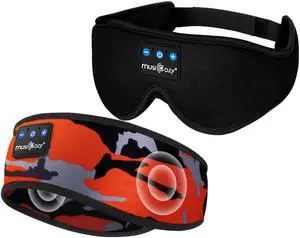 MUSICOZY Sleep Headphones Bluetooth Headband, Wireless Sleeping Headphones Mask Earbuds Built-in HD Speakers for Side Sleepers Women Men Running Travel Yoga Cool Gadgets Unique Gifts, 2 Packs