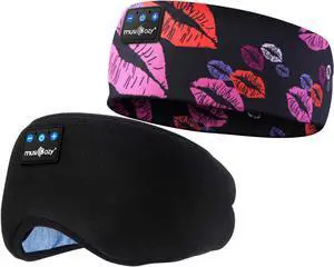 MUSICOZY Sleep Headphones Bluetooth Sports Headband, Wireless Music Sleeping Headphones Sleep Eye Mask Earbuds for Side Sleepers Workout Running Travel Yoga Office, Pack of 2