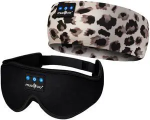 MUSICOZY Sleep Headphones Bluetooth Sports Headband, Wireless Music Sleeping Headphones Sleep Eye Mask Earbuds for Side Sleepers Workout Running Insomnia Travel Yoga Office, Pack of 2