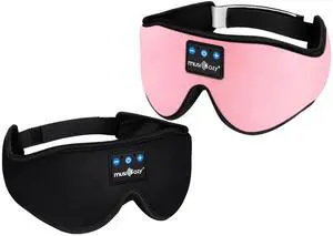 MUSICOZY Sleep Headphones 3D Bluetooth Headband, Wireless Sleeping Eye Mask Earbuds for Side Sleepers, Air Travel, Meditation, Built-in Ultra Soft Thin Speakers Washable, Pack of 2