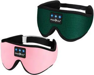 MUSICOZY Sleep Headphones 3D Bluetooth Sleep Mask, Wireless Sleeping Headphones Music Earbuds Eye Mask for Side Sleepers Men Women Ultra Thin Speakers Cool Gadgets Holiday Gifts, Pack of 2