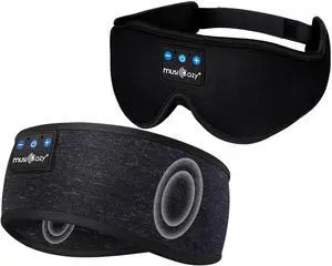 MUSICOZY Sleep Headphones Bluetooth Wireless Sports Headband, Sleeping Eye Mask Earbud for Side Sleepers Air Travel Meditation, Pack of 2