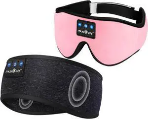 MUSICOZY Sleep Headphones Bluetooth Wireless Sports Headband, Sleeping Eye Mask Earbud for Side Sleepers Air Travel Meditation, Pack of 2