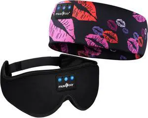 MUSICOZY Sleep Headphones Bluetooth Headband Sleeping Headphones Eye Mask, Wireless Music Sleep Earbuds Earphones for Side Sleepers Men Women Travel Cool Tech Gadgets Unique Gifts, Pack of 2