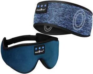 MUSICOZY Sleep Headphones Bluetooth Headband, Wireless Music Sleeping Headphones Sleep Eye Mask Earbuds for Side Sleepers Workout Running Travel Yoga Office Cool Gadget Tech Unique Gift 2 Pcs