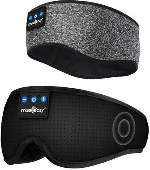 MUSICOZY Sleep Headphones Bluetooth Headband, Wireless Sleeping Headphones Mask Earbuds Built-in HD Speakers for Side Sleepers Women Men Running Insomnia Travel Yoga Cool Gadgets Unique Gifts, 2 Packs