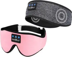 MUSICOZY Sleep Headphones Bluetooth Sports Headband, 3D Wireless Music Sleeping Headphones Sleep Eye Mask Earbuds for Side Sleepers Workout Running Travel Yoga Office, Pack of 2