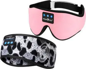 MUSICOZY Sleep Headphones Bluetooth Sports Headband, Wireless Music Sleeping Headphones Sleep Eye Mask Earbuds for Side Sleepers Workout Running Insomnia Travel Yoga Office, Pack of 2