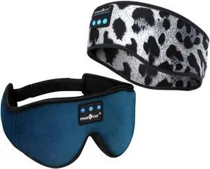 MUSICOZY Sleep Headphones Bluetooth Sports Headband, Wireless Music Sleeping Headphones Sleep Eye Mask Earbuds for Side Sleepers Workout Running Travel Yoga Office, Pack of 2