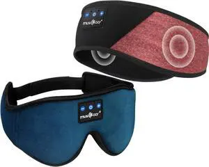 MUSICOZY Sleep Headphones Bluetooth Sports Headband, Wireless Music Sleeping Headphones Sleep Eye Mask Earbuds for Side Sleepers Workout Running Travel Yoga Office, Pack of 2