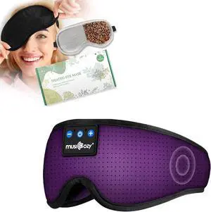 MUSICOZY Heated Eye Mask Sleep Headphones Bluetooth 5.2 Headband Sleeping Headphones Wireless Music Earbuds Earphones for Side Sleepers Men Women Cool Gadgets Unique Gifts