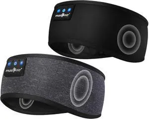 MUSICOZY Sleep Headphones Bluetooth Headband, Wireless Music Sleeping Headphones Sleep Mask Earbuds with Mic for Side Sleepers Workout Running Travel Yoga, Pack of 2
