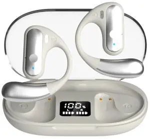 MSHUKCOE Q28 Wireless Earbuds, Bluetooth Headphones with Mic, 48H Stereo Wireless Headset,Lightweight and Comfortable Sports Waterproof Ear Hooks Earbuds, for Running/Workout(White)