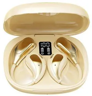 MSHUKCOE Open Ear Wireless Bluetooth Headphones, Sport Over Headset Built-in Mic, LED Display, Touch Control Earphones, IPX5 Waterproof for Sports Running Driving Cycling (Khaki)