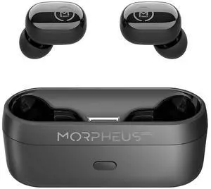 Morpheus 360 Spire True Wireless Earbuds, Wireless Microphone, Bluetooth 5.2 Wireless Ear Buds, One Touch Media Control, Waterproof Earbuds, with Recharging Earbud Case - Pure Black