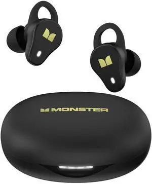 Monster N-Lite 210 Wireless Earbuds, Bluetooth 5.4 in-Ear Stereo Headphones, Built-in Mic for Crystal Clear Call, 32H Playtime, Type-C Charging, Waterproof in-Ear Ear Buds Earphones for Sports, Black