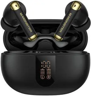 Monster N-Lite 211 Wireless Earbuds Bluetooth 6.0 Stereo Headphones with Noise-Cancelling Mic and LED Display, Built-in Mic for Clear Calls, Waterproof Design for Sports