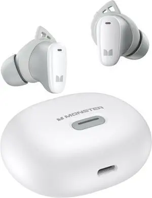 Monster N-Lite 206 Bluetooth Earbuds, True Wireless Earbuds with Clear Talk, Bluetooth 5.4 Earphones Headphones Built-in Mic, Touch Control, Comfortable Fit, Type-C Charging, 25H Playback, White