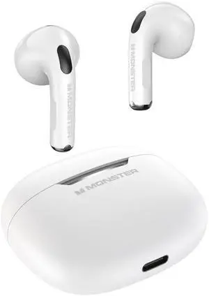 Monster N-Lite 208 Wireless Earbuds, Bluetooth Earbuds Touch Control, Headphones Bluetooth Wireless with 30H Playtime, Type-C Fast Charging, Clear Call, Comfortable Fit for Running, White