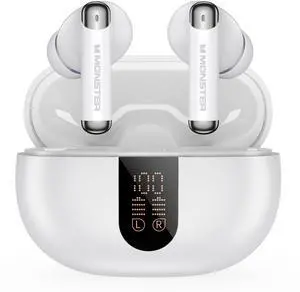 Monster N-Lite 211 Wireless Earbuds, Bluetooth 6.0 Stereo Headphones with Noise-Cancelling Mic and LED Display, Built-in Mic for Clear Calls, Waterproof Design for Sports