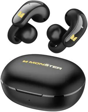 Monster Open Ear AC228 Wireless Headphones, Clip-On Earbuds, Adaptive Comfort, Immersive Audio, Bluetooth 6.0 Open Ear Earphones with ENC Clear Call, 30H Playtime, IPX5 Water Resistant, Black