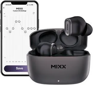 MIXX StreamBuds Custom 1 True Wireless Earbuds  24hr Battery, Touch Controls, App EQ, Digital Display, Hands-Free Calling, Quick Charge  Zinc Alloy Case, Bluetooth 5.3, 3 Sizes - Black