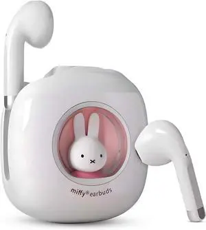 MIPOW x Miffy BT5.3 Wireless Earbuds | Bunny Design IPX7 | 36H Playtime w/Case | AI ENC Noise Canceling | Sport/Work Earphones (Pastel Pink)