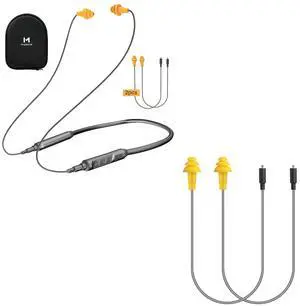 MIPEACE Bluetooth Earplug Headphones with 2 Replacement Earbuds Cables (Grey & Yellow) 29dB Noise Reduction Safety, Neckband Design, 19+ Hour Battery, Includes for Lawn Mowing, DIY, and Work