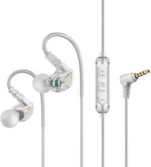 MEE audio M6 Sport Wired Earbuds, in Ear Headphones, 3-Button Remote, Sweatproof Earphones for Running/Gym/Workouts with Memory Wire Earhooks, Headset Microphone, 3.5mm Jack Plug (Clear)