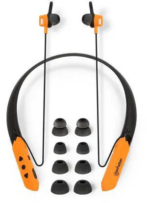 MANHATTAN Bluetooth Wireless Neckband Headphones  Work Earbud Earphones with 15H Playtime, Noise-Isolating, IPX4 Water Resistant, Built-in Mic  for Work, Music, Calls  3 Yr Mfg Warranty -179829