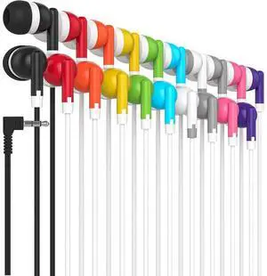 Maeline Bulk Earbuds 40 Pack Stereo Headphones Ideal for K-12-College Classrooms, Library, Travel, Gym, Museum, 3.5mm Plug, Tangle-Free Wired Earbuds for Cellphone, Tablet, Computer, Multicolor