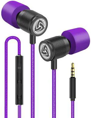 LUDOS Ultra Wired Earbuds in-Ear Headphones, 5 Years Warranty, Earphones with Microphone, Noise Isolating Ear Buds, Memory Foam for iPhone, Samsung, School Students, Kids, Women, Small Ears - Purple