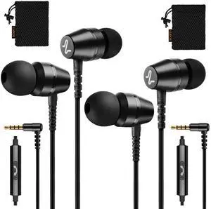 LUDOS OMNITONE 2 Pack Wired Earbuds in-Ear Headphones, 5 Year Warranty, Earphones with Microphone, 3.5 mm Jack Corded Ear Buds, Videoconference for iPhone, Samsung, Laptop, Kids, School Students